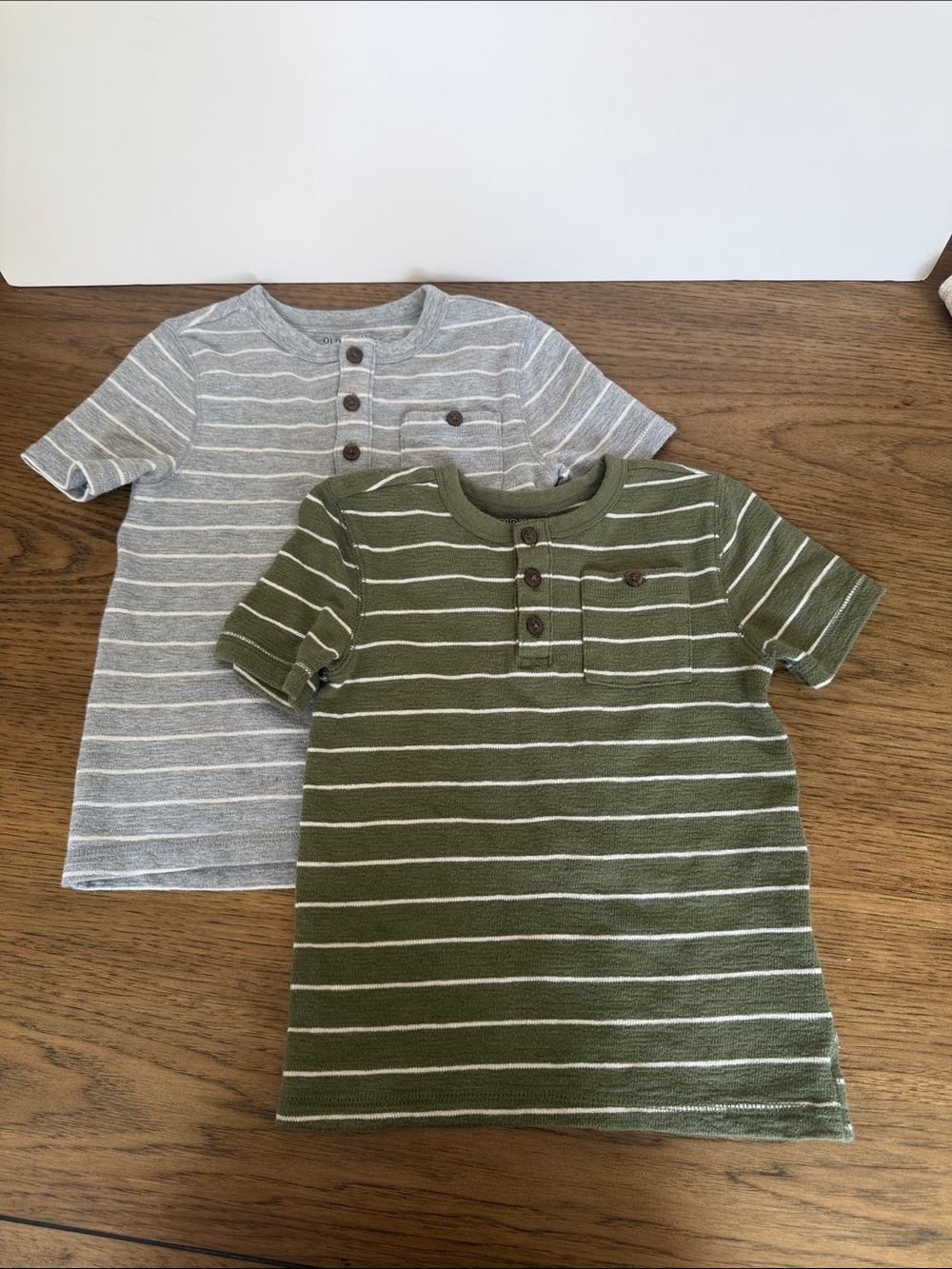 Old Navy Striped Henley Tee Duo in Olive Green and Heather Gray